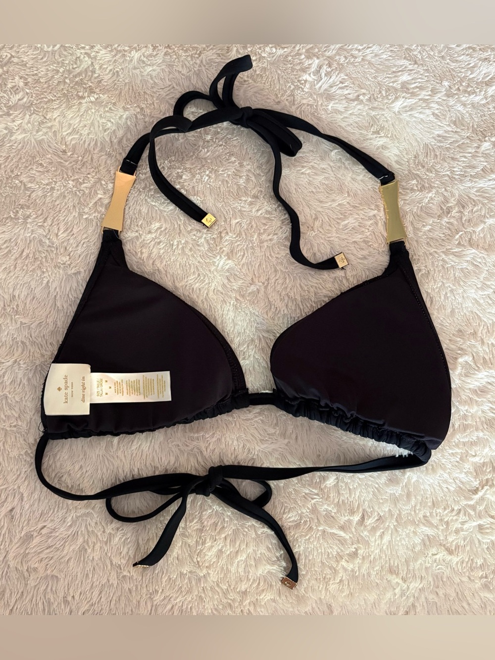 kate spade Black Triangle Bikini with Gold bow Hardware, Size M, EUC - Picture 5 of 13